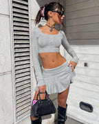Damen Crop-Top und Rock Set mit raffiniertem Bund EB