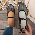 Damen Atmungsaktive Mary Jane Ballerinas mit Netzdesign EB