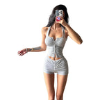 Damen Raffiniertes Jumpsuit-Set mit Knopf-Details und Spaghettiträgern EB