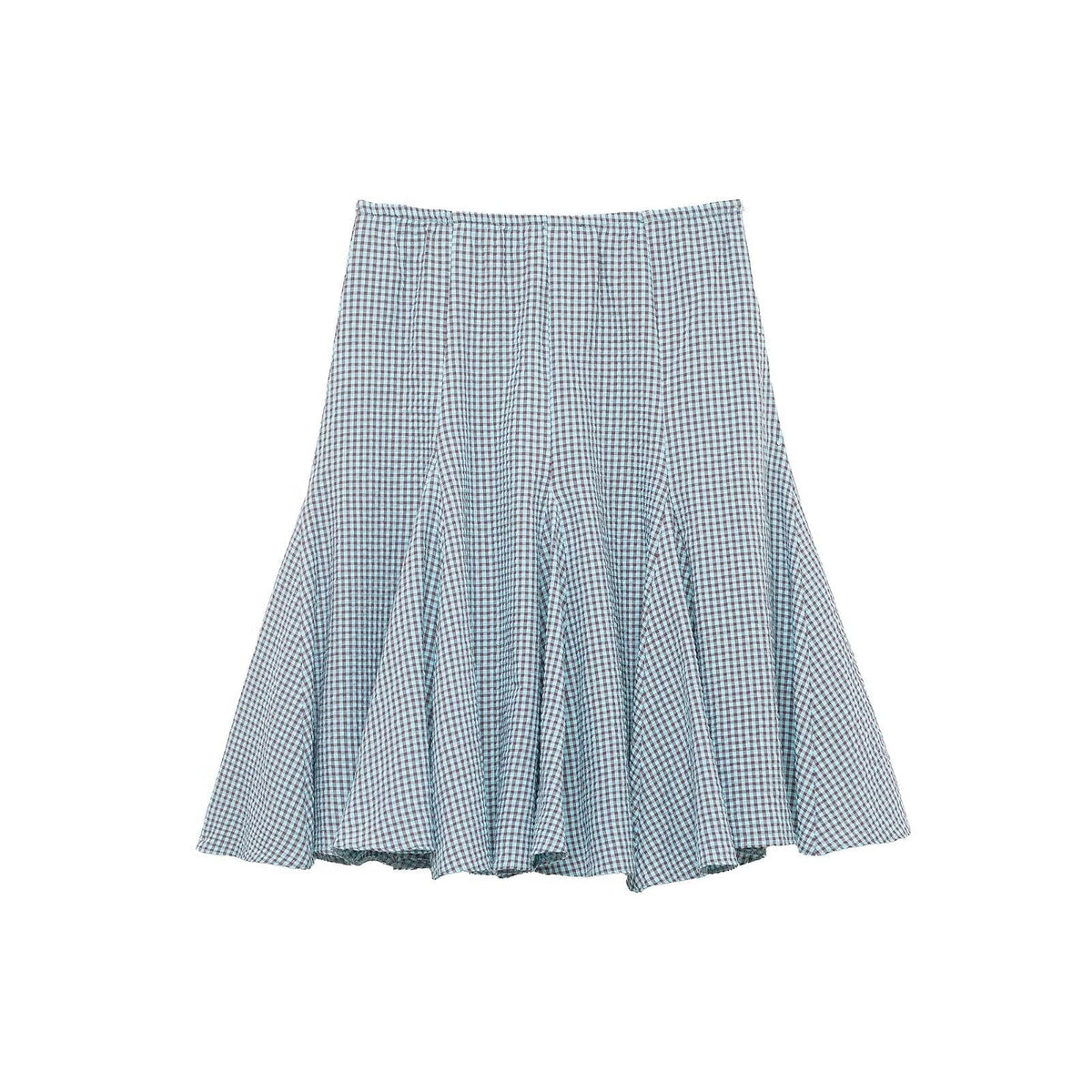 Damen ausgestellter Gingham-Rock mit Faltenwurf EB