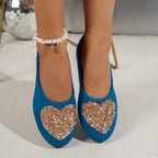 Damen Ballerinas mit glamourösem Strassherz-Design und rutschfester Sohle EB