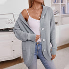 Damen lässiger Strickmantel mit Kapuze EB