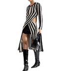 Damen Designer-Strickkleid mit asymmetrischem Schnitt und grafischem Muster EB