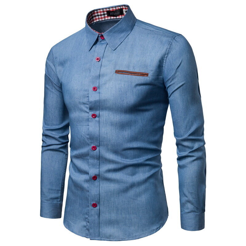 Herren Denim Langarmhemd mit eleganten Kontrasten und modernem Schnitt EB