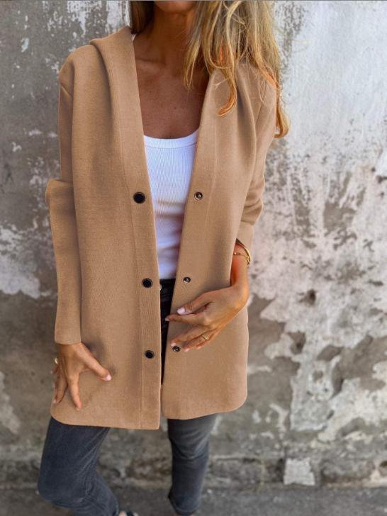 Damen nan Kapuzenmantel mit Druckknopfleiste und geradem Oversize-Schnitt EB