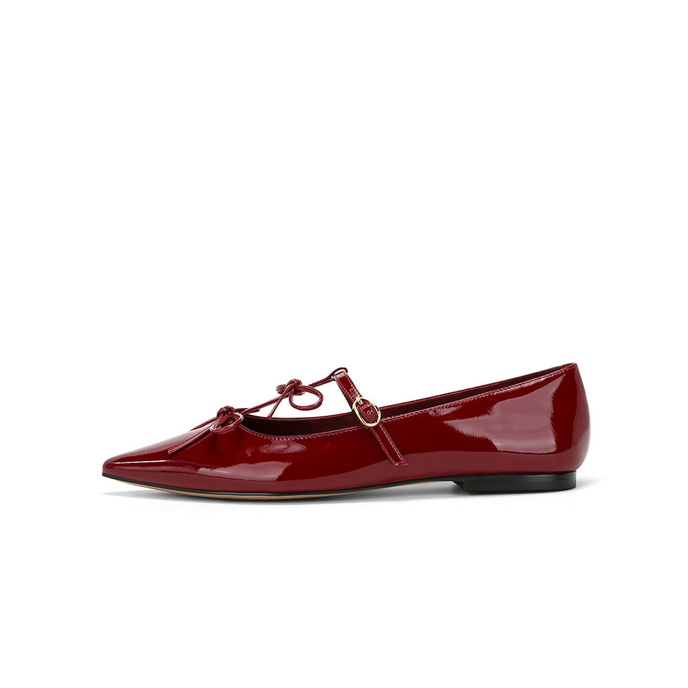 Damen Ballerina-Schuhe mit verspieltem Schleifendetail und eleganter Lackoberfläche EB