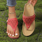 Damen Bequeme Zehentrenner-Sandalen mit Perlenschmuck und anatomischem Fußbett EB