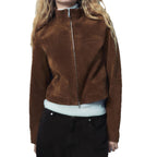Damen Kunstlederjacke mit modernem Stehkragen und leichtem Schnitt EB