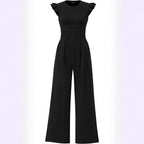 Damen eleganter Jumpsuit mit Puffärmeln und weitem Bein EB