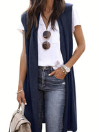 Damen longitudinaler Strickmantel mit Seitenschlitzen EB