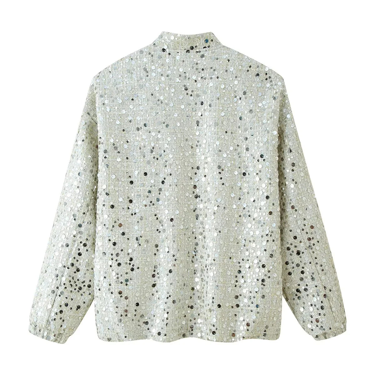 Damen Glitzernde Jacke mit Rundhalsausschnitt und verstecktem Reißverschluss EB