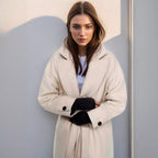 Damen eleganter Wollmantel mit Gürtel und weit geschnittenen Ärmeln EB