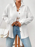 Damen Lässiges Overshirt mit Knopfleiste und Brusttasche EB