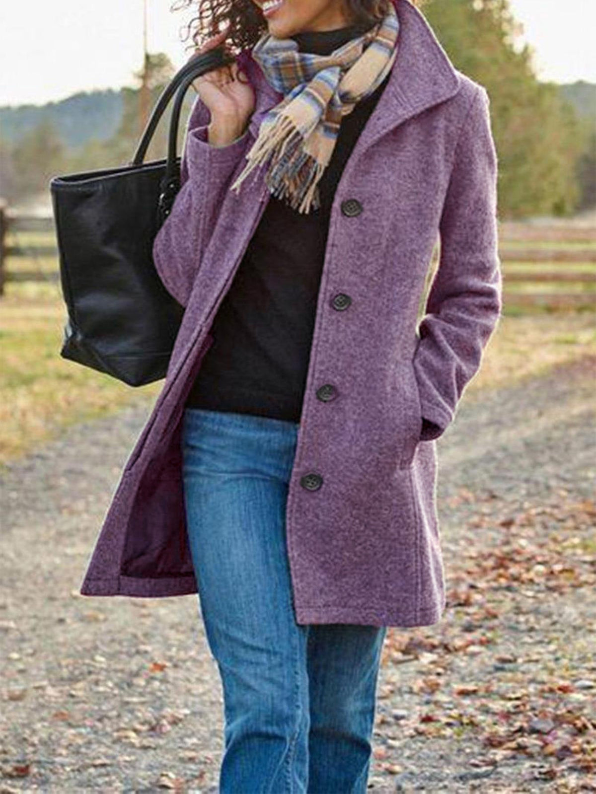Damen Eleganter Wollmantel mit praktischen Taschen und klassischem Revers EB