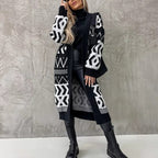 Damen Grobstrick-Cardigan mit grafischem Muster und offenem Schnitt EB