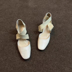 Damen elegante Ballerinas mit geschmackvoller Überkreuz-Schnürung und komfortablem Blockabsatz EB