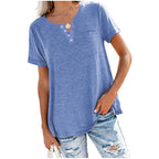 Damen hochwertiges T-Shirt mit Knopfdetail und lockerem Schnitt EB