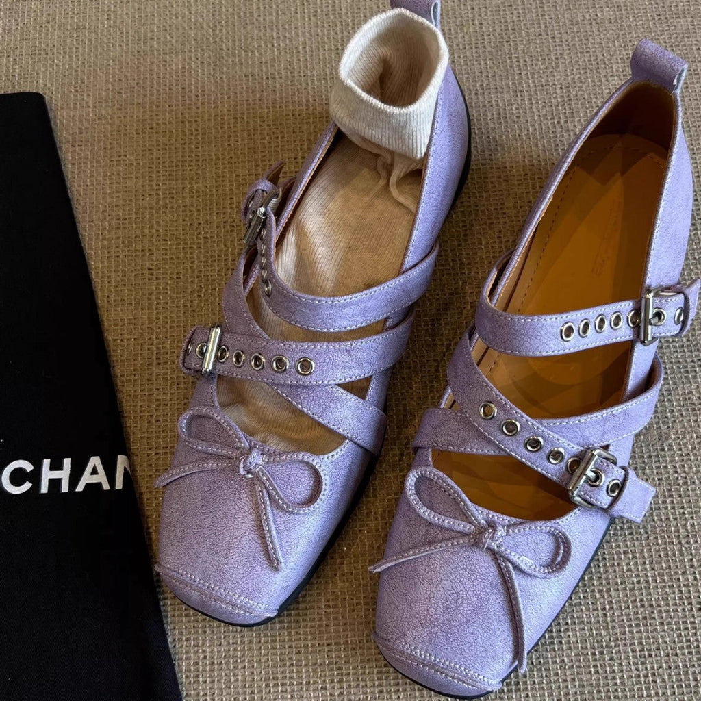 Damen Ballerina-Schuhe mit raffinierten Schnallen und elegantem Schleifendesign EB