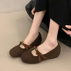 Damen elegante Filz-Ballerinas mit modischem Schleifenakzent EB