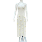 Damen elegantes glitzerndes Maxikleid mit floralen Applikationen EB