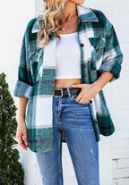 Damen Karierte Flanelljacke mit Brusttaschen EB