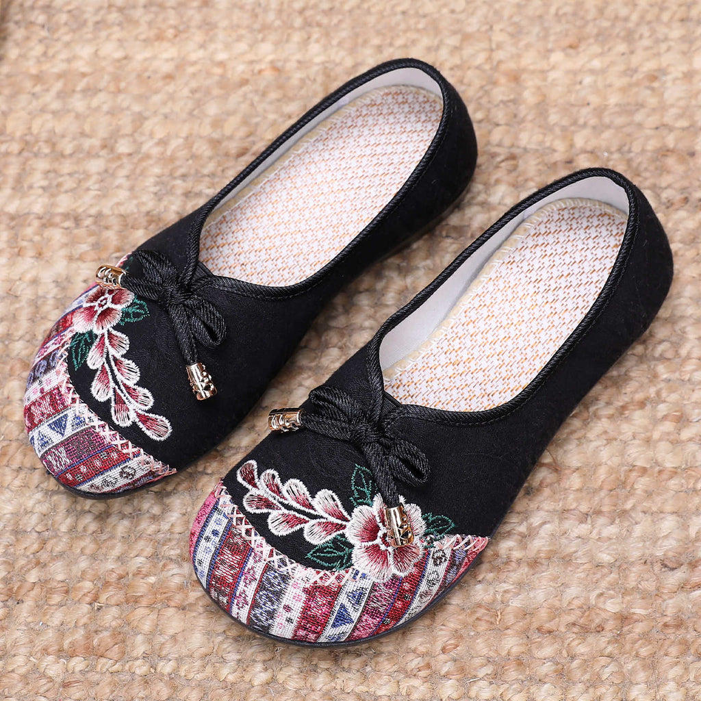Damen Bequeme Ballerinas mit floralem Design und elastischem Einstieg EB