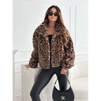 Damen Kunstpelz Leopardenmuster Jacke EB