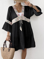 Damen luftiger Strandkimono mit floralen Stickereien EB