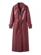 Damen Kunstleder-Trenchcoat mit taillierbarem Gürtel und schickem Kragen EB