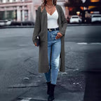 Damen Langer Strickmantel mit strukturiertem Design und praktischen Taschen EB