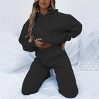 Damen nan Cropped Kapuzenjacke und High-Waist Jogginghose Set aus French Terry mit elastischem Bund EB