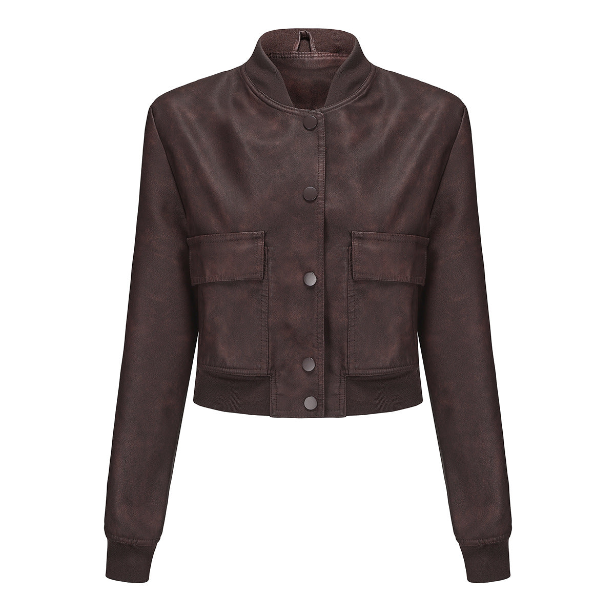 Damen Kunstleder Bomberjacke mit praktischen Taschen und elastischen Bündchen EB
