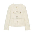 Damen elegante Tweed-Jacke mit doppelter Knopfleiste und praktischen Taschen EB