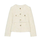 Damen elegante Tweed-Jacke mit doppelter Knopfleiste und praktischen Taschen EB