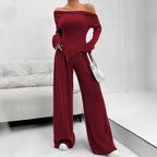 Damen figurbetontes Jumpsuit mit asymmetrischem Ausschnitt und langen Ärmeln EB