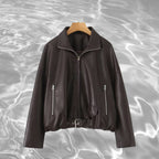 Damen Kunstlederjacke mit taillierbarem Gürtel und seitlichen Reißverschlusstaschen EB