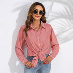 Damen nan geknotete Hahnentritt-Bluse mit Hemdkragen und durchgehender Knopfleiste EB
