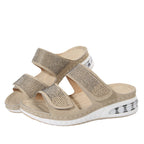 Damen bequeme Zehentrenner-Sandalen mit modischem Glitzer-Design und luftiger Sohle EB