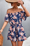 Damen Off-Shoulder Jumpsuit mit floralem Design und elastischem Taillenbund EB