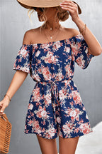 Damen Off-Shoulder Jumpsuit mit floralem Design und elastischem Taillenbund EB