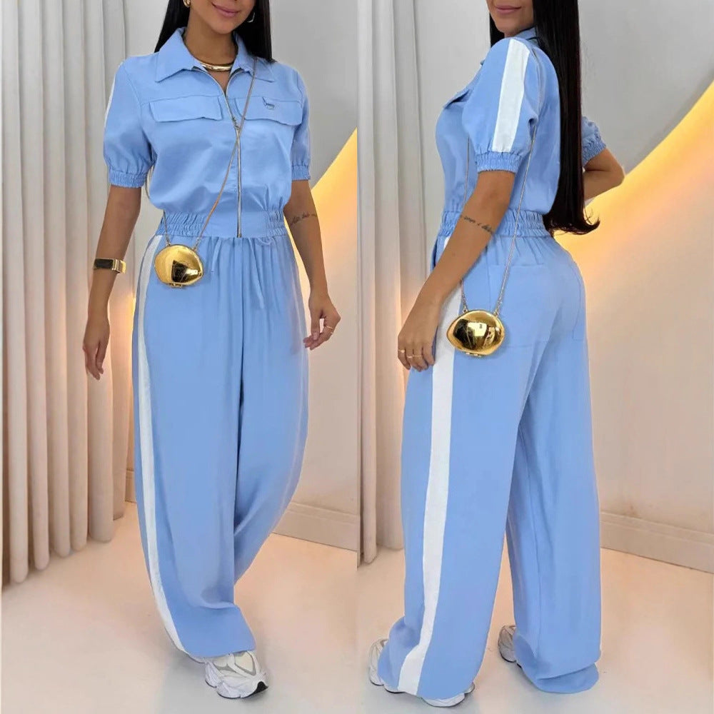 Lässiger Damen-Jumpsuit mit Reißverschluss und Palazzo-Bein