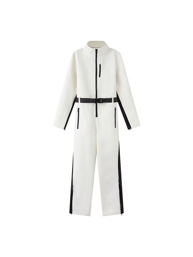 Damen-Utility-Overall mit hohem Kragen, Reißverschlüssen und Taillengürtel