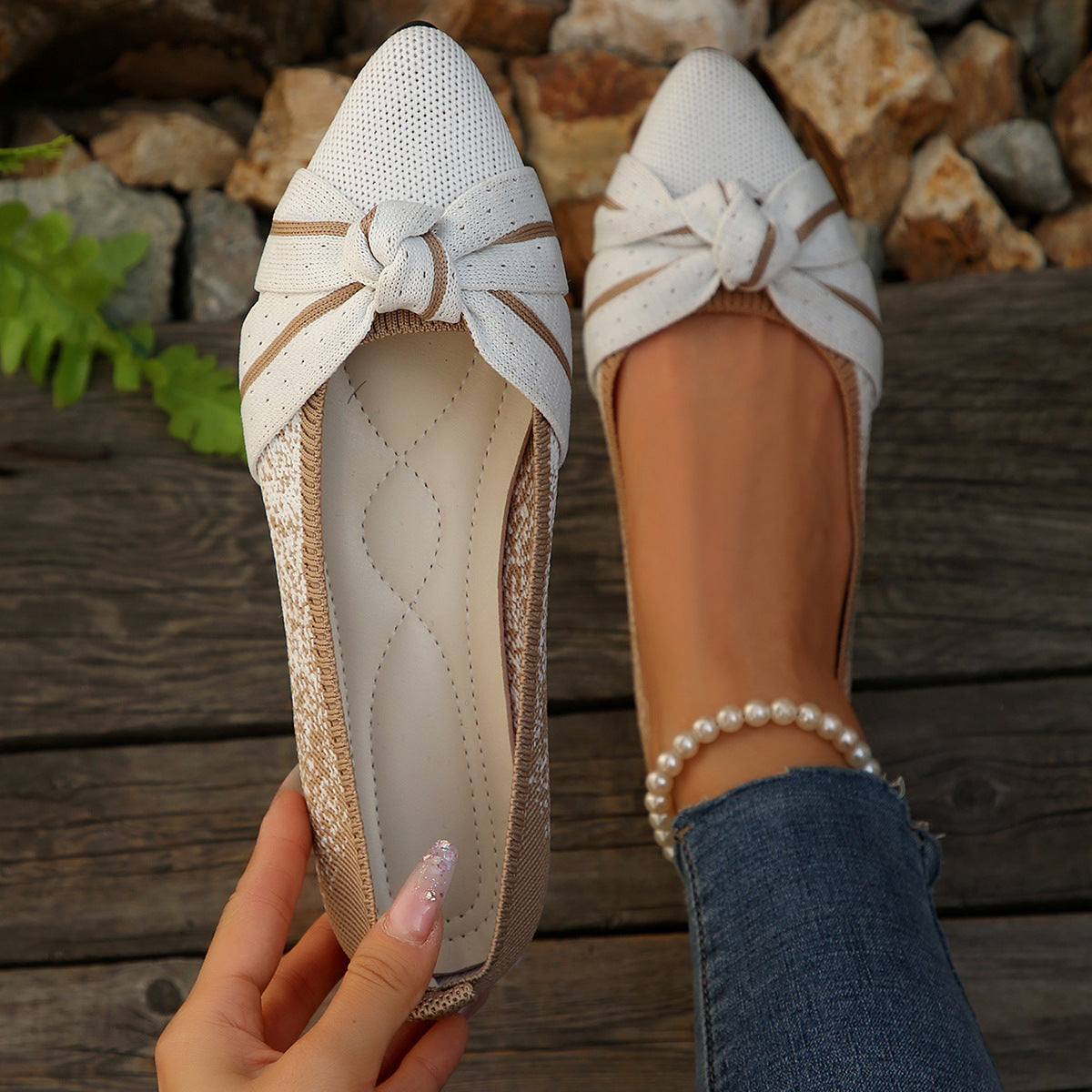 Damen Ballerina Schuhe mit eleganter Schleife EB