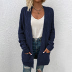 Damen Grobstrick-Cardigan mit großen Taschen und strukturiertem Design EB