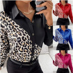 Damen Satinbluse mit asymmetrischem Leo-Design und glamouröser Knopfleiste EB