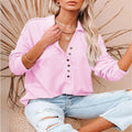 Damen nan lässiges Waffel-Polohemd mit Henley-Knopfleiste und überschnittener Schulter EB
