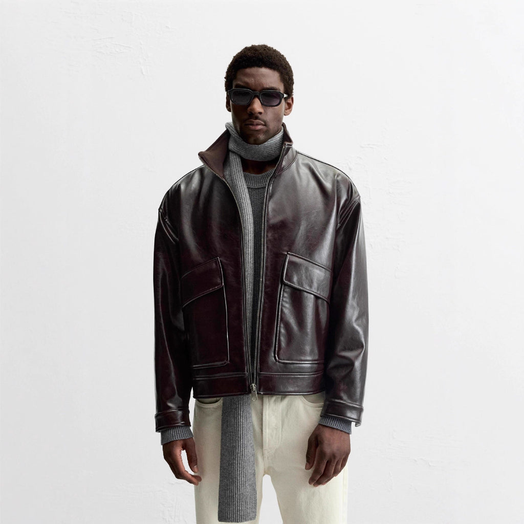 Damen Kunstlederjacke mit luxuriösen großen Taschen EB