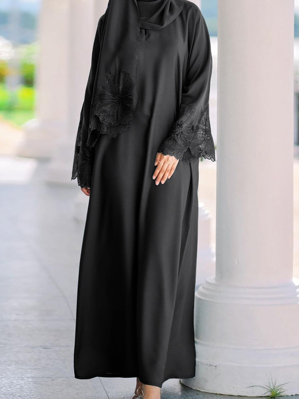 Damen Elegantes Maxi-Kleid mit floralem Spitzenbesatz EB