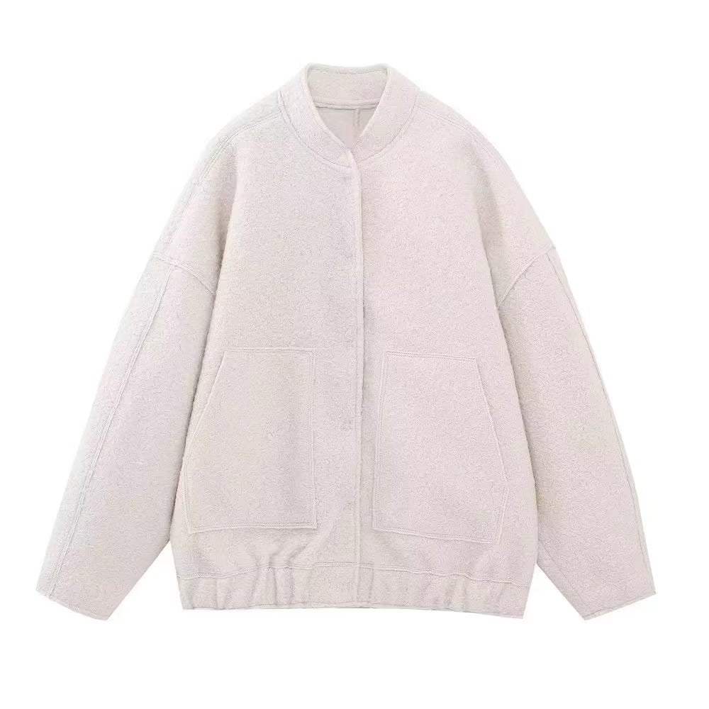 Damen gemütliche und stylische Fleecejacke mit großen aufgesetzten Taschen EB