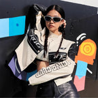 Damen cropped Bikerjacke mit einzigartigen Grafikdetails EB